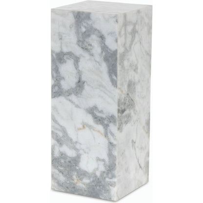 Modern Marble Pedestal by Four Hands in white, grey speckled marble. Made from solid marble, engineered hardwood in a modern style.