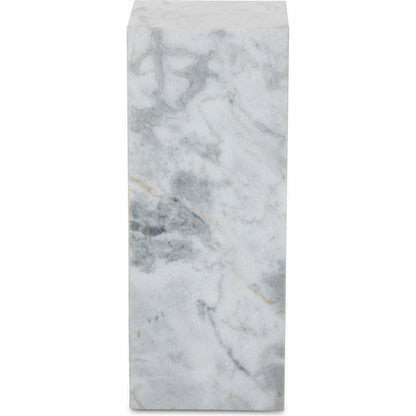 Modern Marble Pedestal by Four Hands in white, grey speckled marble. Made from solid marble, engineered hardwood in a modern style.