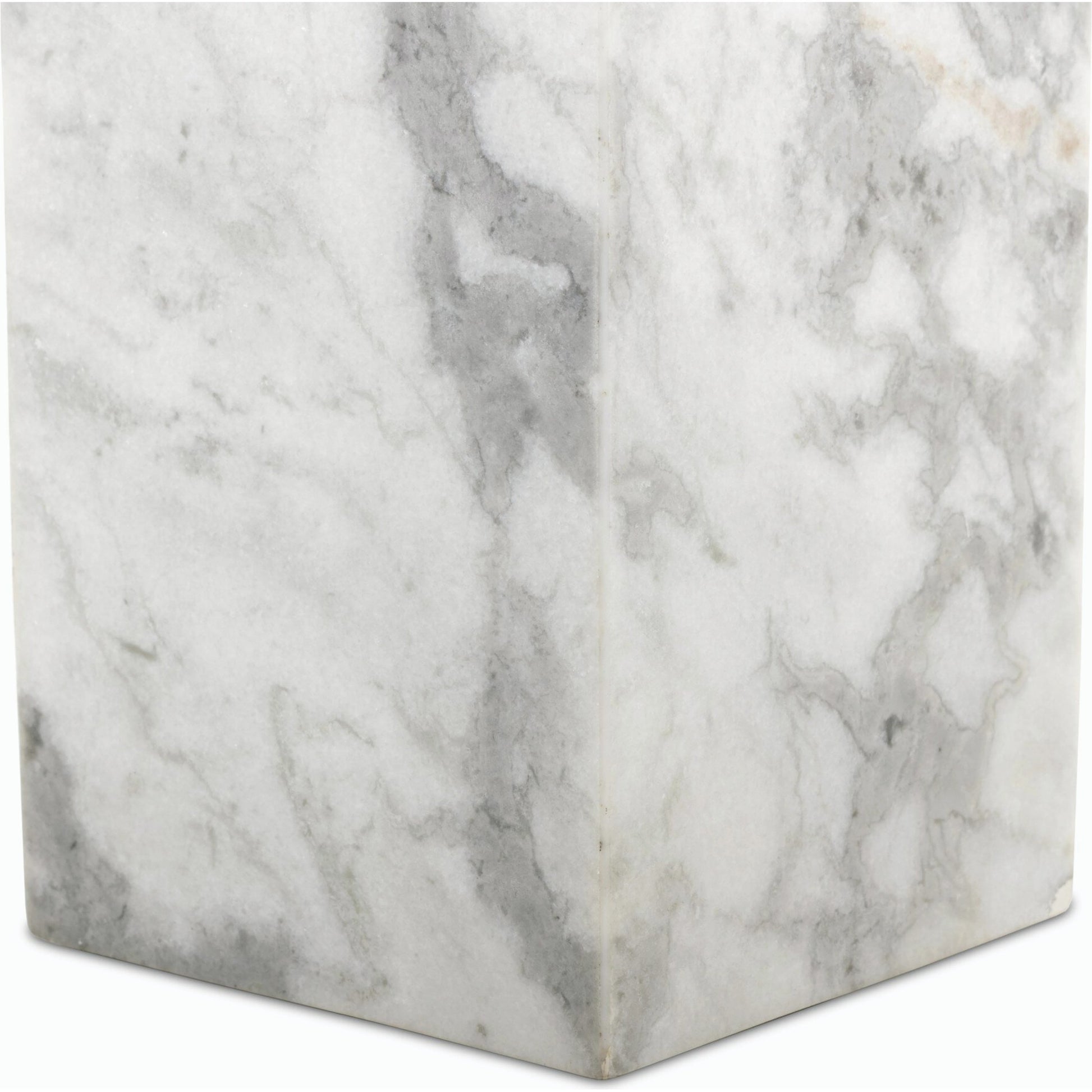 Modern Marble Pedestal by Four Hands in white, grey speckled marble. Made from solid marble, engineered hardwood in a modern style.