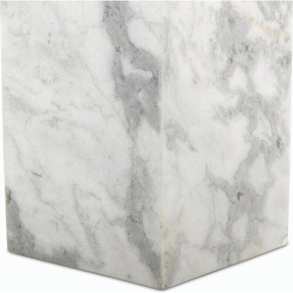 Modern Marble Pedestal by Four Hands in white, grey speckled marble. Made from solid marble, engineered hardwood in a modern style.