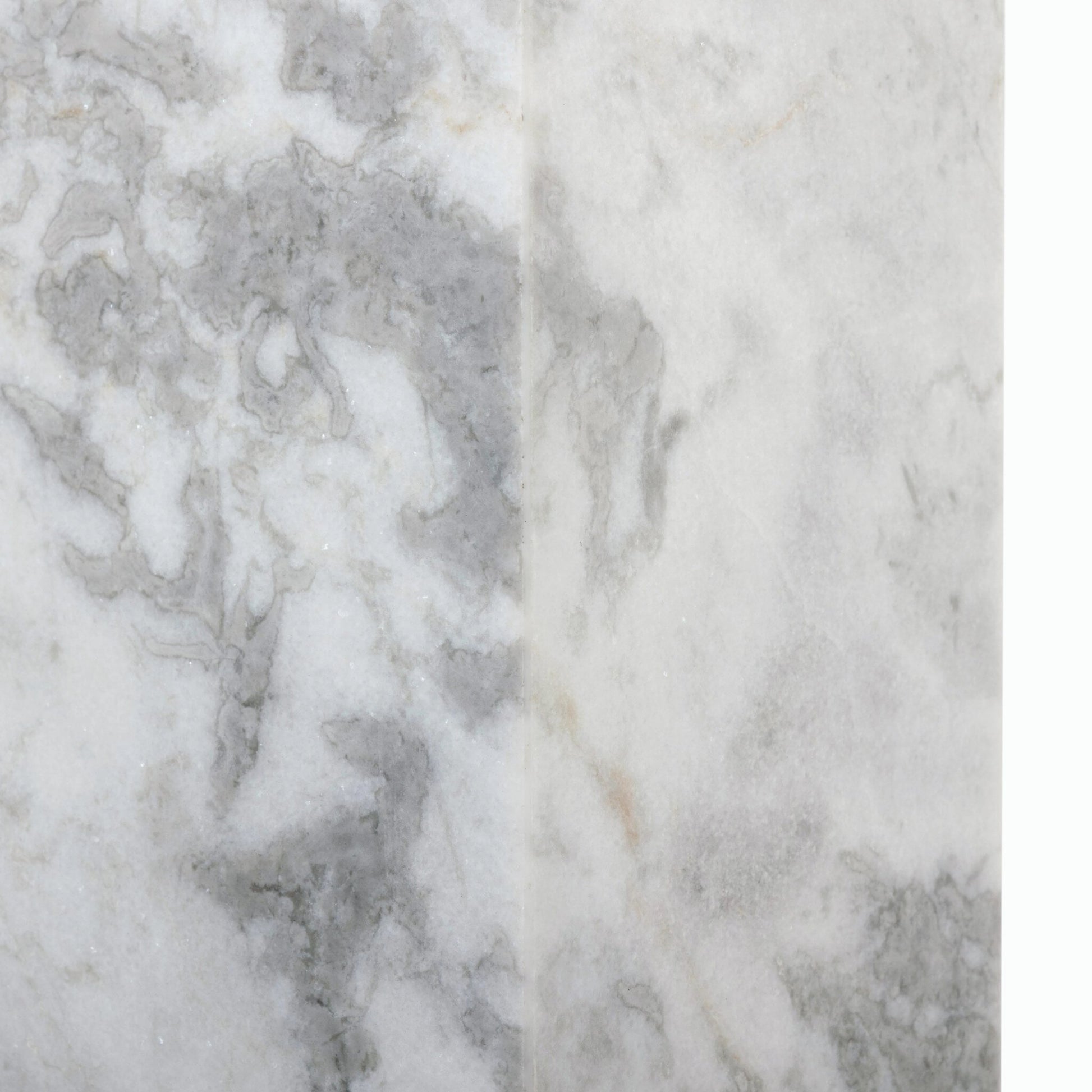 Modern Marble Pedestal by Four Hands in white, grey speckled marble. Made from solid marble, engineered hardwood in a modern style.
