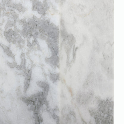Modern Marble Pedestal by Four Hands in white, grey speckled marble. Made from solid marble, engineered hardwood in a modern style.
