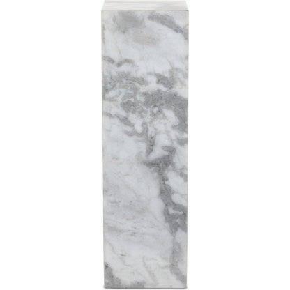 Modern Marble Pedestal by Four Hands in white, grey speckled marble. Made from solid marble, engineered hardwood in a modern style.