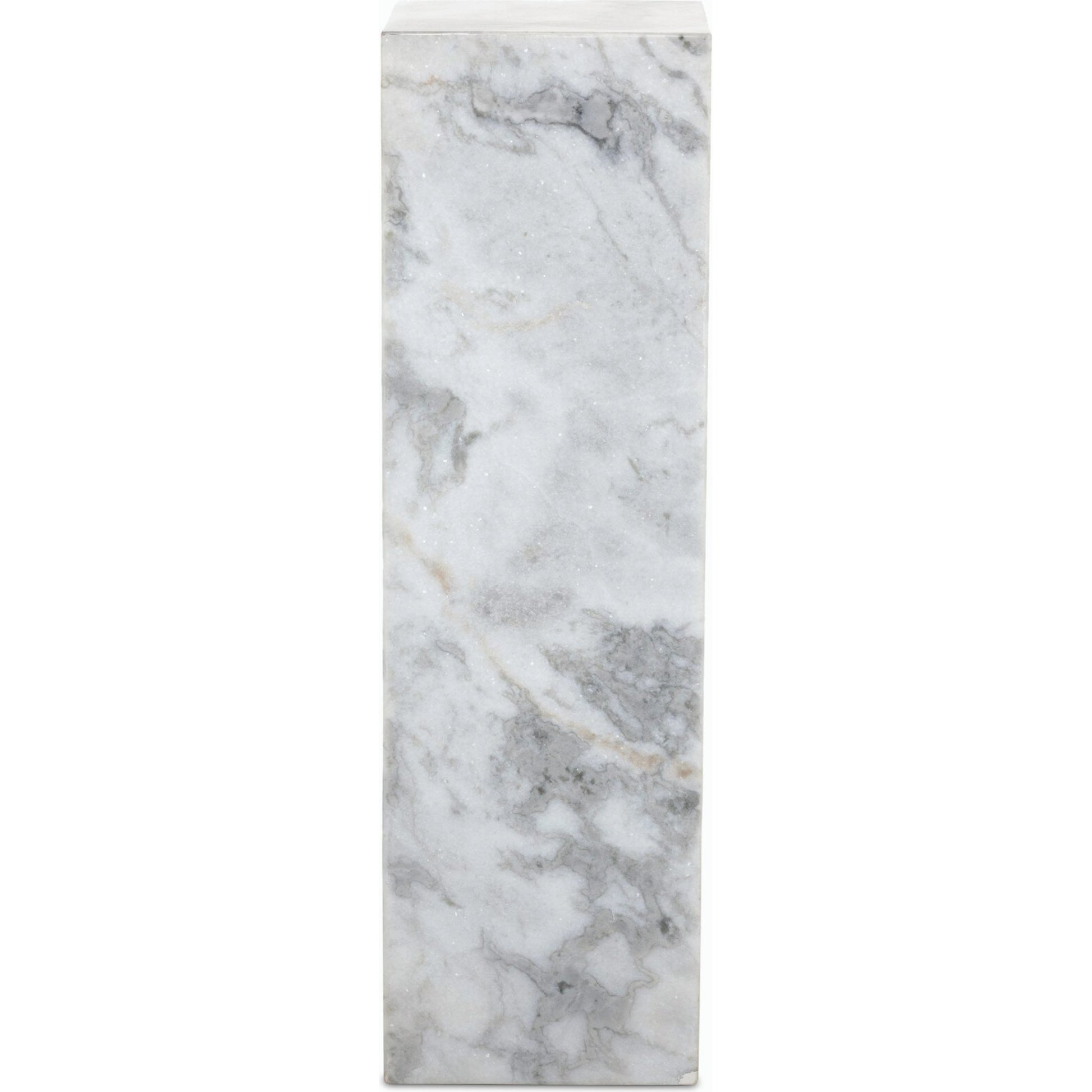 Modern Marble Pedestal by Four Hands in white, grey speckled marble. Made from solid marble, engineered hardwood in a modern style.