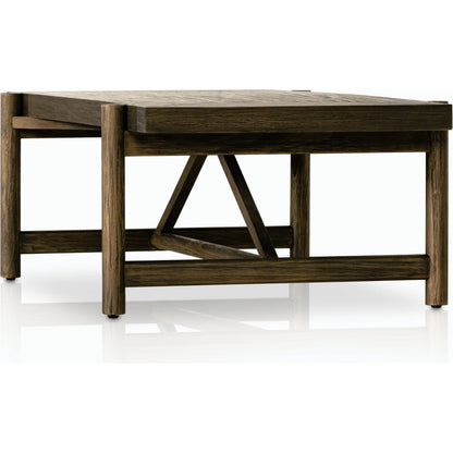 Goldthwaite Coffee Table by Four Hands in sienna brown. Made from solid pine, poplar plywood in a modern style.