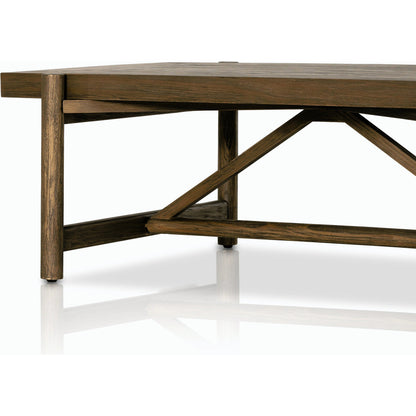 Goldthwaite Coffee Table by Four Hands in sienna brown. Made from solid pine, poplar plywood in a modern style.