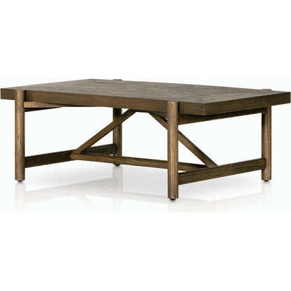 Goldthwaite Coffee Table by Four Hands in sienna brown. Made from solid pine, poplar plywood in a modern style.