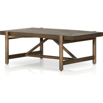 Goldthwaite Coffee Table by Four Hands in sienna brown. Made from solid pine, poplar plywood in a modern style.