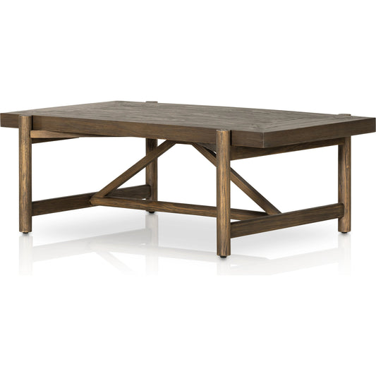 Goldthwaite Coffee Table by Four Hands in sienna brown. Made from solid pine, poplar plywood in a modern style.