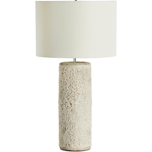 Ozer Table Lamp by Four Hands in reactive white glaze. Made from ceramic, 65% polyester, 35% flax, linen, thermoplastic in a modern style.