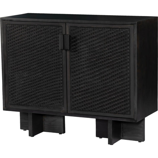 Levon Bar Cabinet by Four Hands in black pine. Made from solid pine, cane in a modern style.