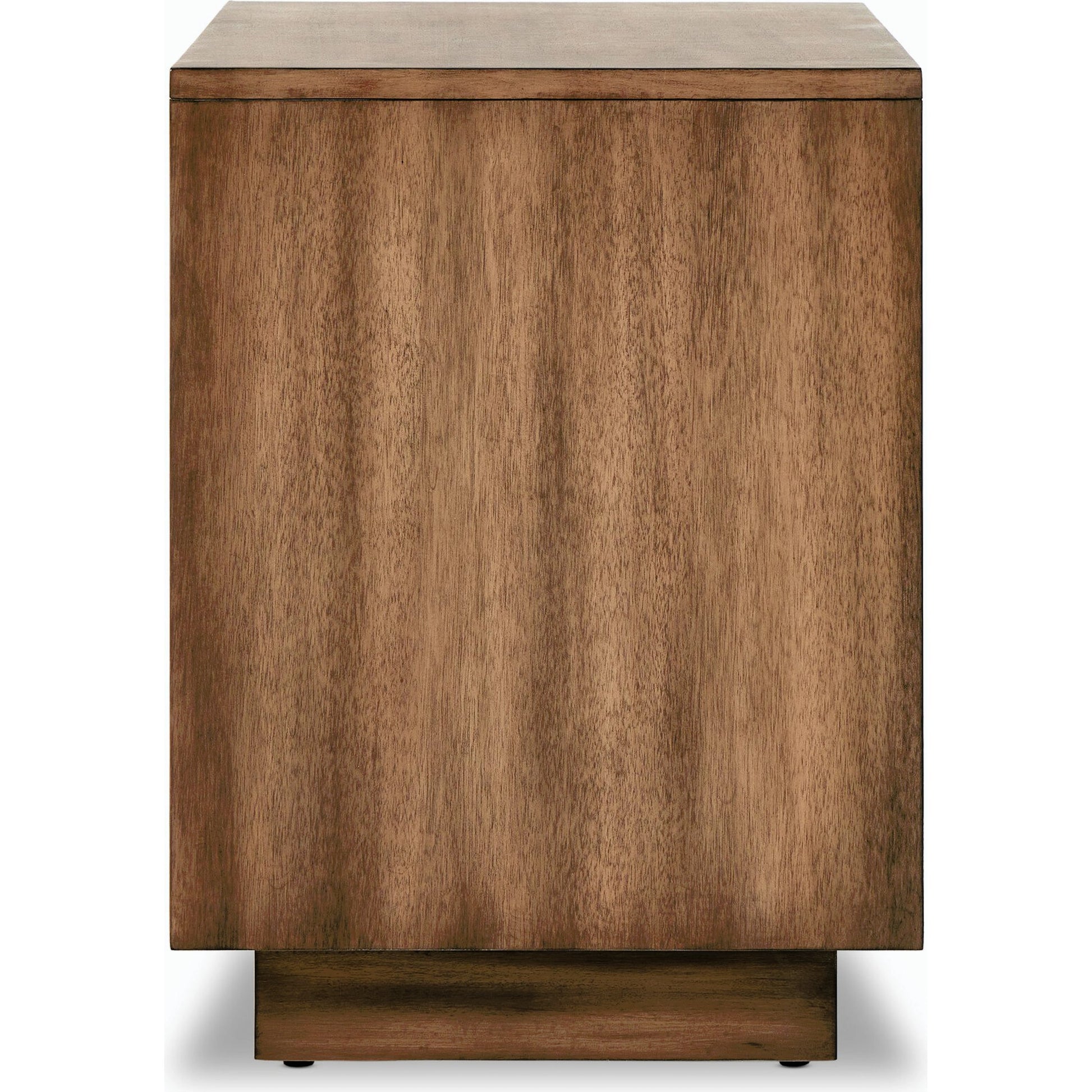 Grove Nightstand by Four Hands in beige painted linen and russet mahogany. Made from mahogany veneer, solid mahogany, painted linen in a modern style.