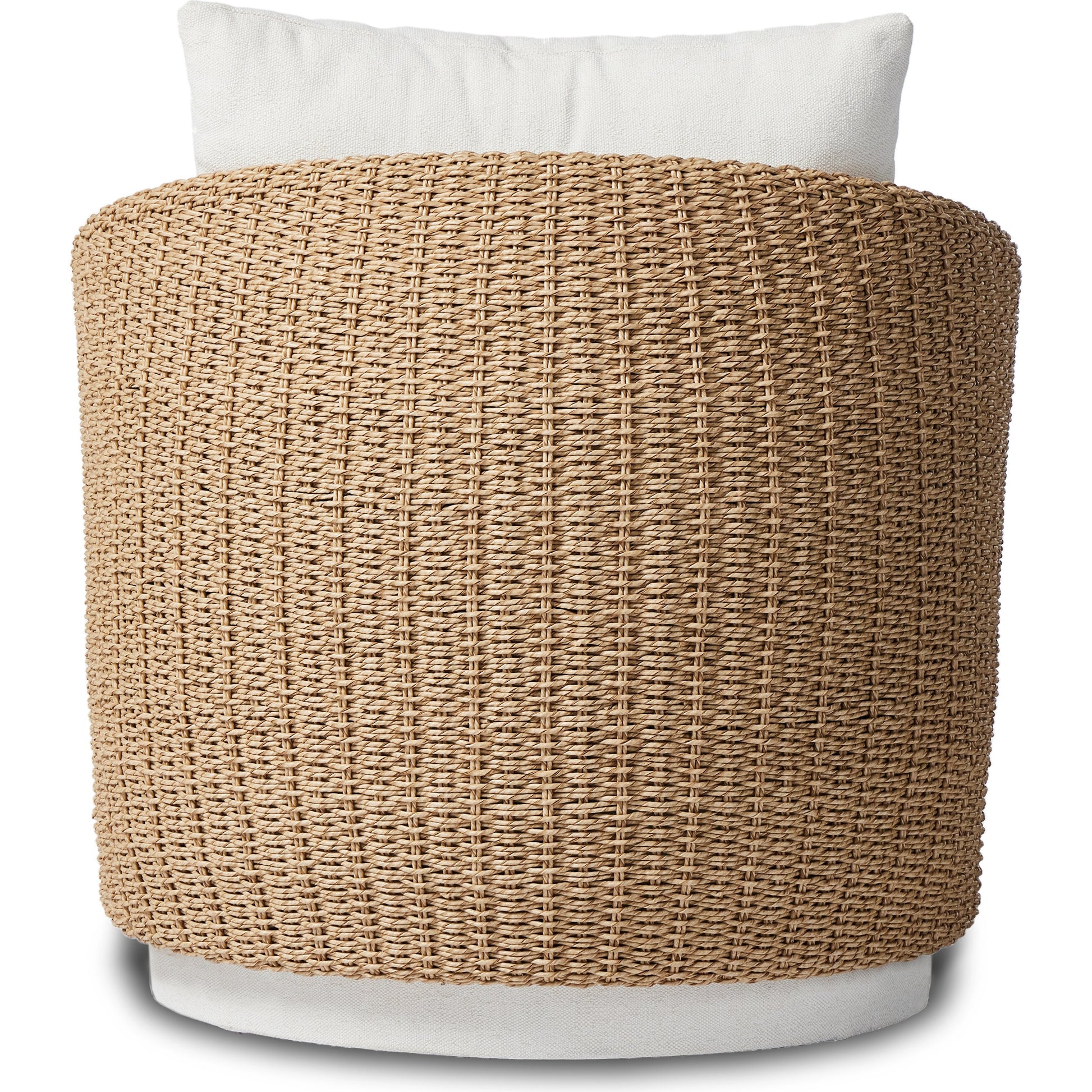 Maven Outdoor Swivel Chair by Four Hands in black hyacinth. Made from 100% polypropylene, 100% polyethylene, 91% polyurethane foam pad, 9% polyester fiber batting in a modern style.