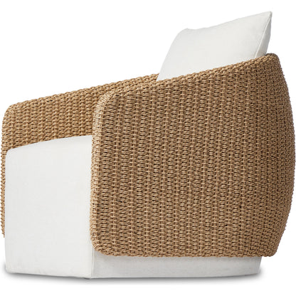 Maven Outdoor Swivel Chair by Four Hands in black hyacinth. Made from 100% polypropylene, 100% polyethylene, 91% polyurethane foam pad, 9% polyester fiber batting in a modern style.