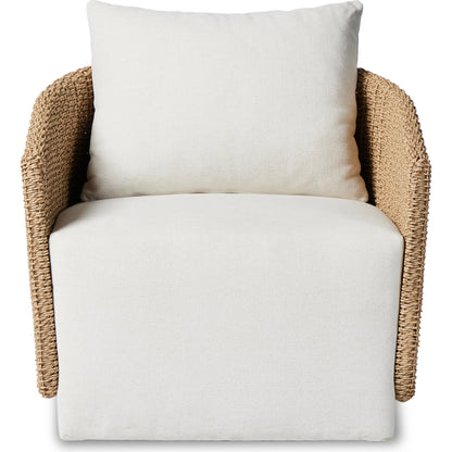 Maven Outdoor Swivel Chair by Four Hands in black hyacinth. Made from 100% polypropylene, 100% polyethylene, 91% polyurethane foam pad, 9% polyester fiber batting in a modern style.