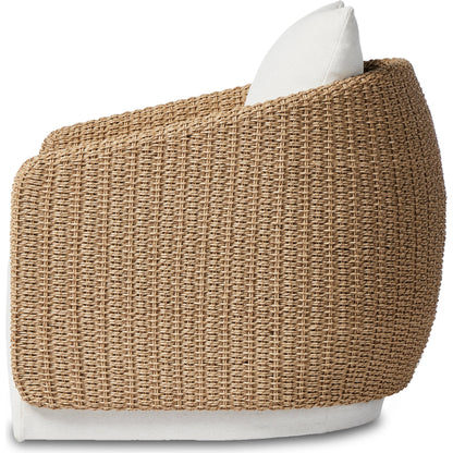 Maven Outdoor Swivel Chair by Four Hands in black hyacinth. Made from 100% polypropylene, 100% polyethylene, 91% polyurethane foam pad, 9% polyester fiber batting in a modern style.