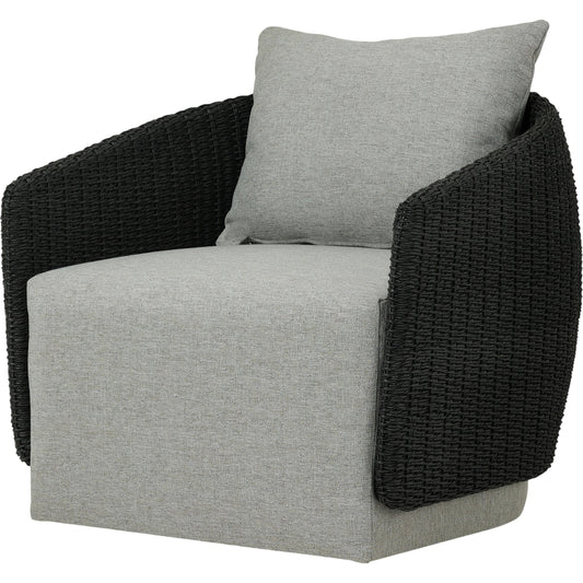 Maven Outdoor Swivel Chair by Four Hands. Made from 100% polypropylene, 100% polyethylene, 91% polyurethane foam pad, 9% polyester fiber batting in a modern style.