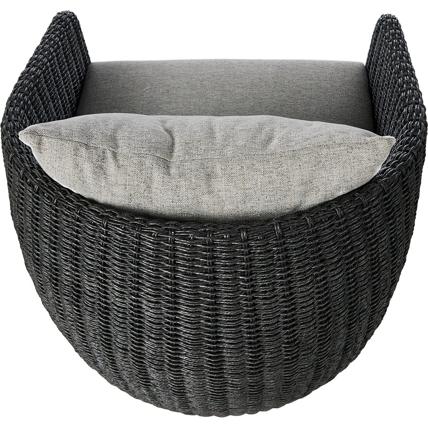 024 SI-2092720 | Additional Silo | Maven Outdoor Swivel Chair by Four Hands in black hyacinth. Made from 100% polypropylene, 100% polyethylene, 91% polyurethane foam pad, 9% polyester fiber batting in a modern style.