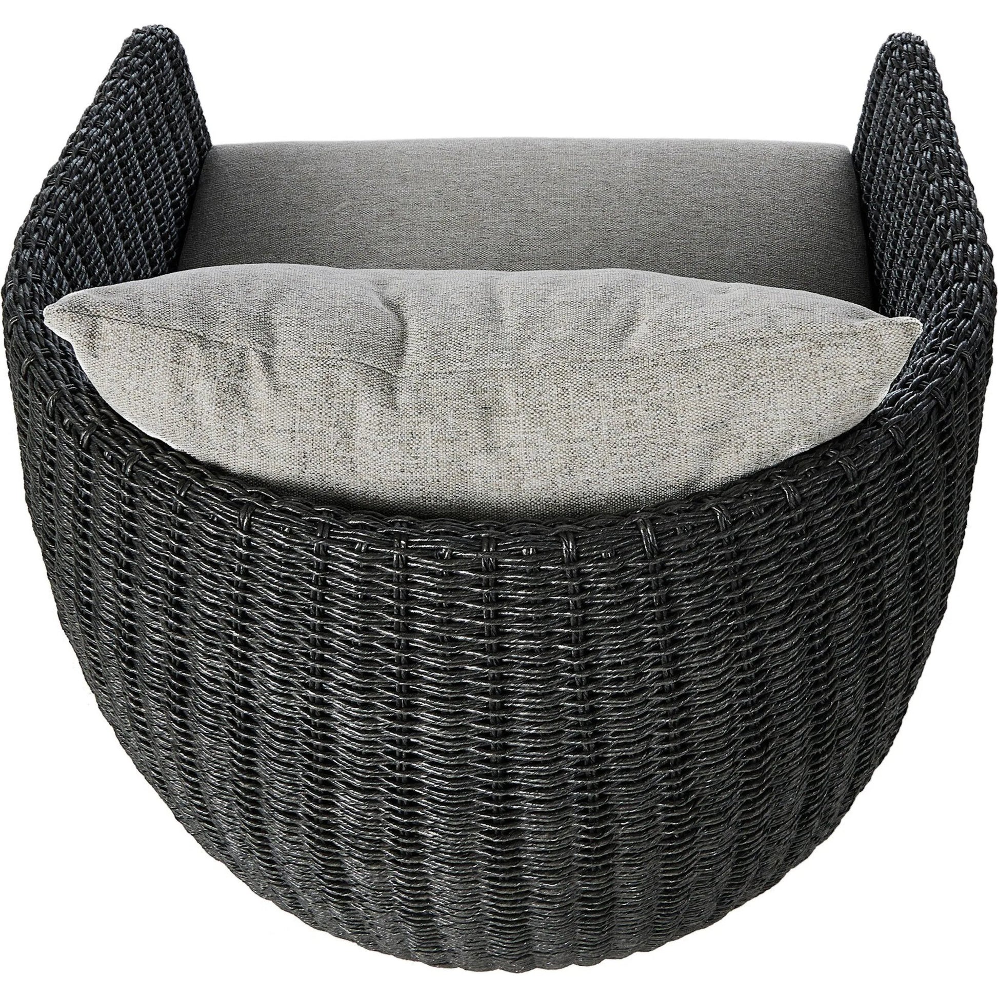 Maven Outdoor Swivel Chair by Four Hands in black hyacinth. Made from 100% polypropylene, 100% polyethylene, 91% polyurethane foam pad, 9% polyester fiber batting in a modern style.