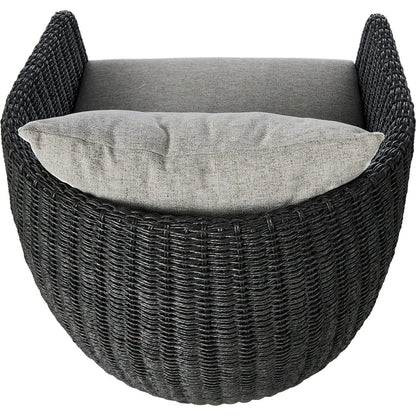 Maven Outdoor Swivel Chair by Four Hands in black hyacinth. Made from 100% polypropylene, 100% polyethylene, 91% polyurethane foam pad, 9% polyester fiber batting in a modern style.