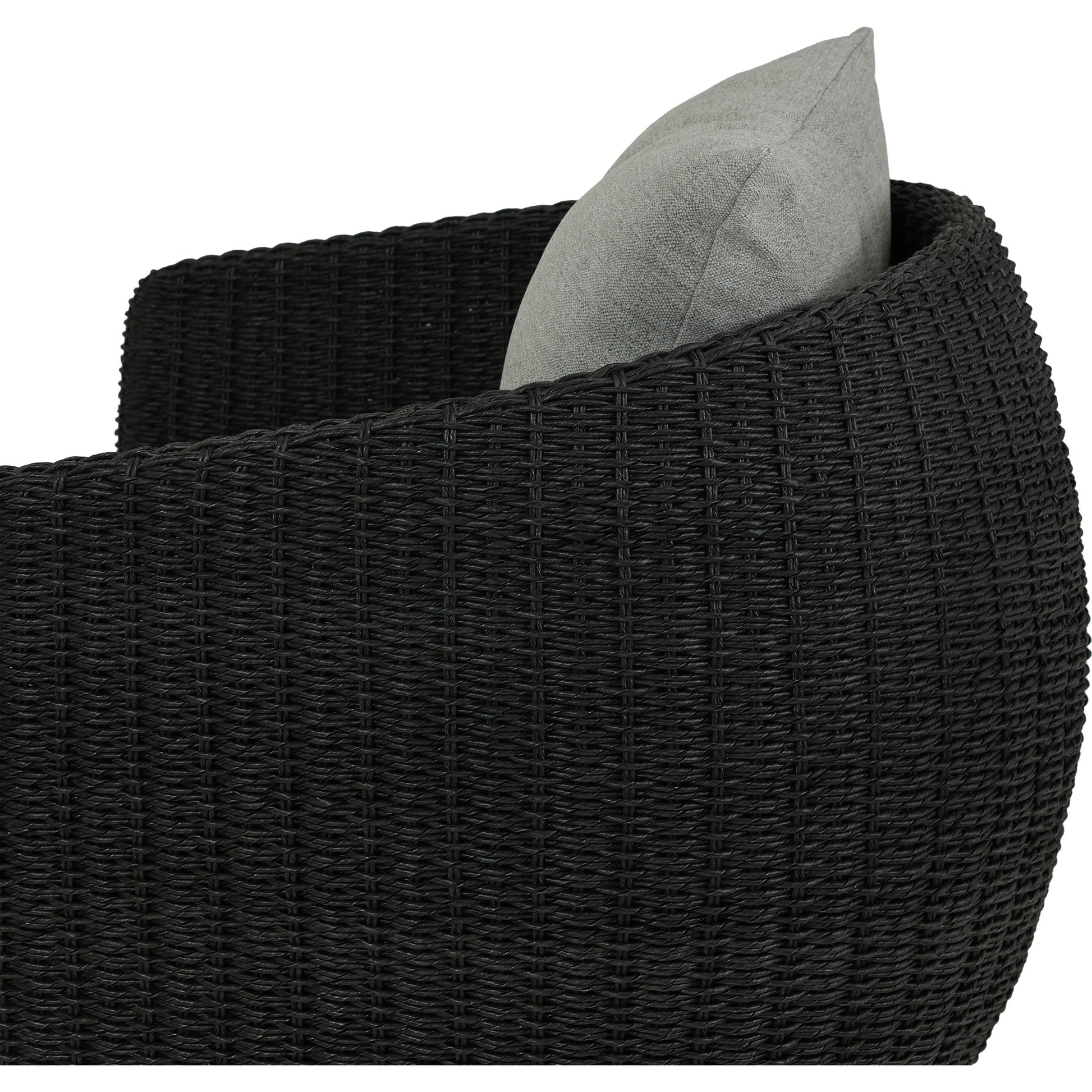 Maven Outdoor Swivel Chair by Four Hands in black hyacinth. Made from 100% polypropylene, 100% polyethylene, 91% polyurethane foam pad, 9% polyester fiber batting in a modern style.