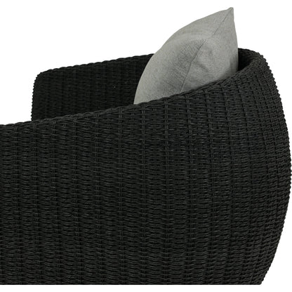 Maven Outdoor Swivel Chair by Four Hands in black hyacinth. Made from 100% polypropylene, 100% polyethylene, 91% polyurethane foam pad, 9% polyester fiber batting in a modern style.