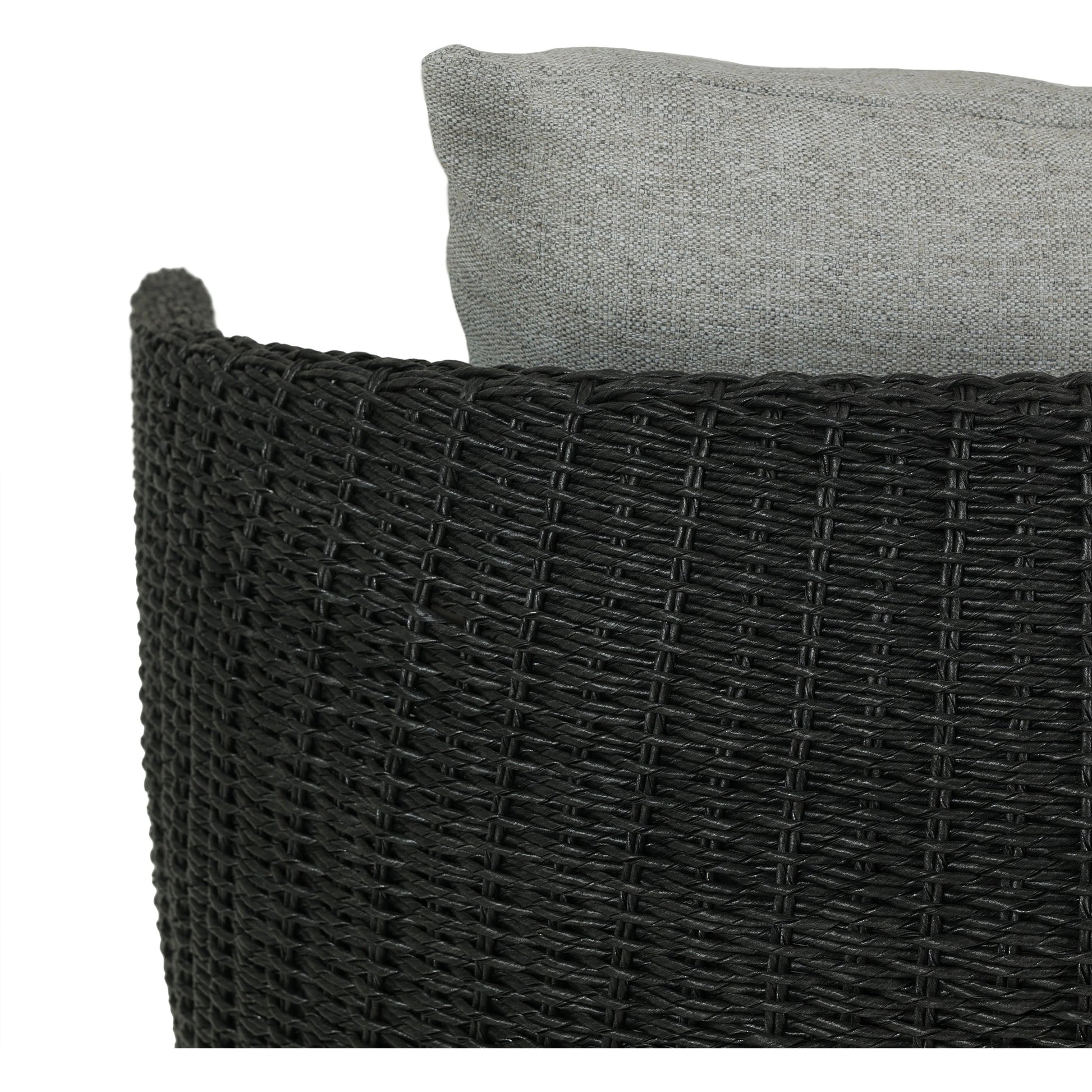 Maven Outdoor Swivel Chair by Four Hands in black hyacinth. Made from 100% polypropylene, 100% polyethylene, 91% polyurethane foam pad, 9% polyester fiber batting in a modern style.