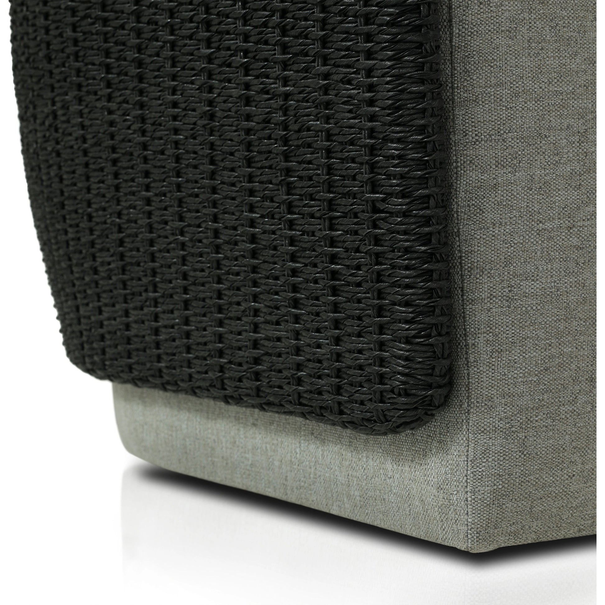 Maven Outdoor Swivel Chair by Four Hands in black hyacinth. Made from 100% polypropylene, 100% polyethylene, 91% polyurethane foam pad, 9% polyester fiber batting in a modern style.