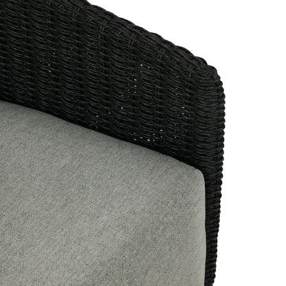 Maven Outdoor Swivel Chair by Four Hands in black hyacinth. Made from 100% polypropylene, 100% polyethylene, 91% polyurethane foam pad, 9% polyester fiber batting in a modern style.