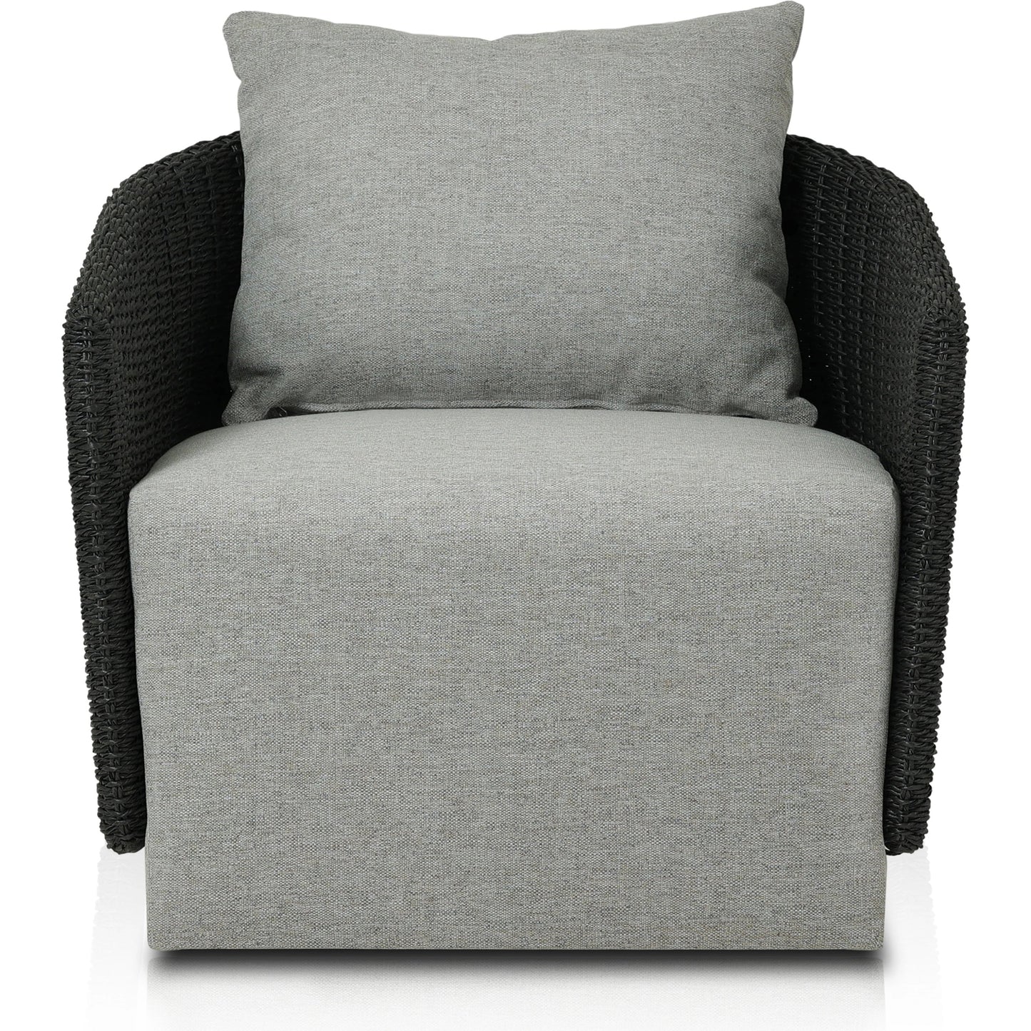 013 SI-2092720 | Additional Silo | Maven Outdoor Swivel Chair by Four Hands in black hyacinth. Made from 100% polypropylene, 100% polyethylene, 91% polyurethane foam pad, 9% polyester fiber batting in a modern style.