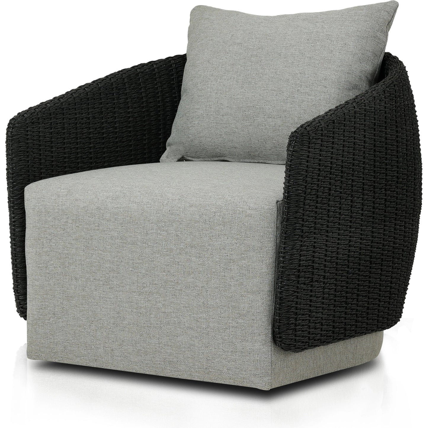 012 SI-2092720 | Additional Silo | Maven Outdoor Swivel Chair by Four Hands in black hyacinth. Made from 100% polypropylene, 100% polyethylene, 91% polyurethane foam pad, 9% polyester fiber batting in a modern style.