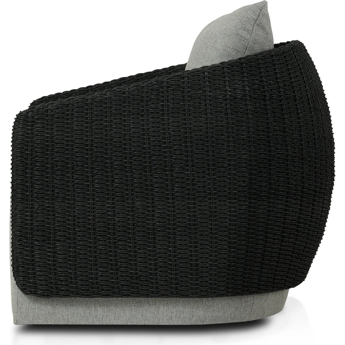 014 SI-2092720 | Additional Silo | Maven Outdoor Swivel Chair by Four Hands in black hyacinth. Made from 100% polypropylene, 100% polyethylene, 91% polyurethane foam pad, 9% polyester fiber batting in a modern style.