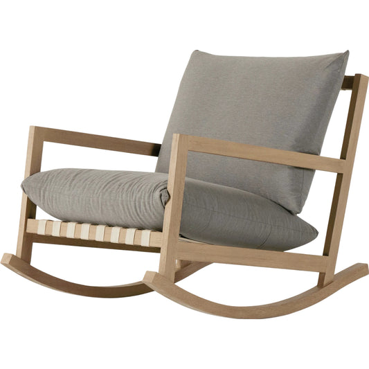 Aiken Outdoor Rocking Chair by Four Hands. Made from 100% olefin, solid fsc®-certified teak, 100% polypropylene in a modern style.