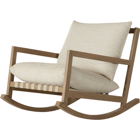Aiken Outdoor Rocking Chair by Four Hands. Made from 100% olefin, solid fsc®-certified teak, 100% polypropylene in a modern style.