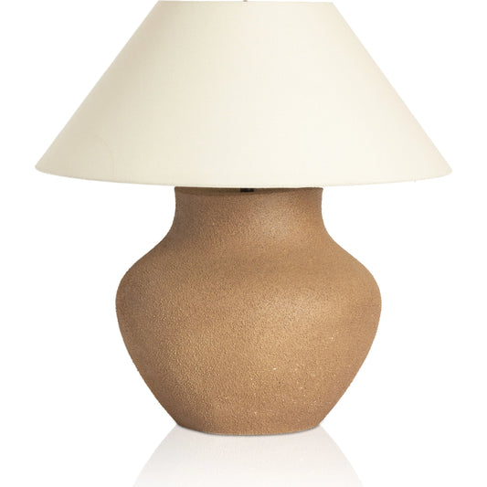 Parma Ceramic Table Lamp by Four Hands in dark sand. Made from ceramic, 65% polyester, 35% flax, linen, thermoplastic in a modern style.