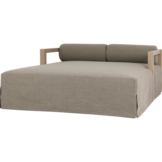 Laskin Outdoor Daybed by Four Hands in alessi fawn and washed brown. Made from 100% polypropylene, solid fsc®-certified teak, 91% polyurethane foam pad, 9% polyester fiber batting in a modern style.