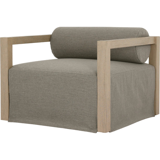 Laskin Outdoor Chair by Four Hands in alessi fawn and washed brown. Made from 100% polypropylene, solid fsc®-certified teak, 91% polyurethane foam pad, 9% polyester fiber batting in a modern style.