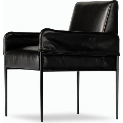 Brickel Dining Armchair by Four Hands in light taupe. Made from 100% polyester, iron, 93% polyurethane foam pad, 7% polyester fiber batting in a modern style.