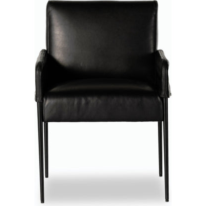 Brickel Dining Armchair by Four Hands in light taupe. Made from 100% polyester, iron, 93% polyurethane foam pad, 7% polyester fiber batting in a modern style.