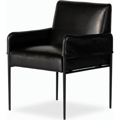 Brickel Dining Armchair by Four Hands in light taupe. Made from 100% polyester, iron, 93% polyurethane foam pad, 7% polyester fiber batting in a modern style.