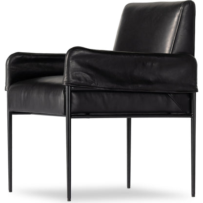 Brickel Dining Armchair by Four Hands in light taupe. Made from 100% polyester, iron, 93% polyurethane foam pad, 7% polyester fiber batting in a modern style.