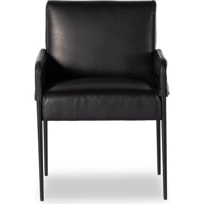 Brickel Dining Armchair by Four Hands in light taupe. Made from 100% polyester, iron, 93% polyurethane foam pad, 7% polyester fiber batting in a modern style.