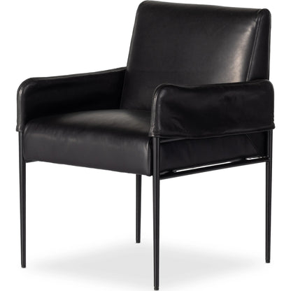 Brickel Dining Armchair by Four Hands in light taupe. Made from 100% polyester, iron, 93% polyurethane foam pad, 7% polyester fiber batting in a modern style.