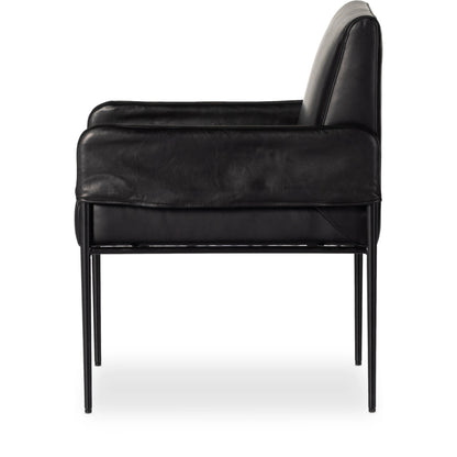 Brickel Dining Armchair by Four Hands in light taupe. Made from 100% polyester, iron, 93% polyurethane foam pad, 7% polyester fiber batting in a modern style.