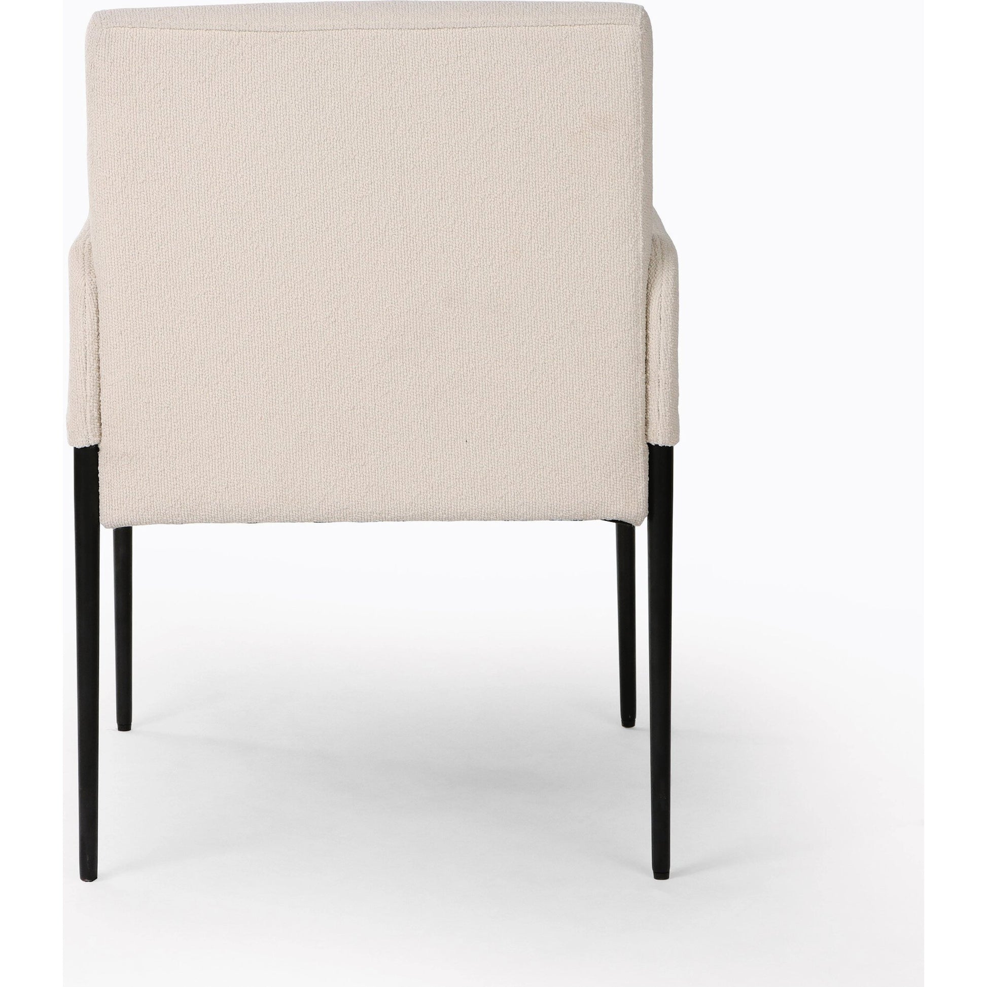 Brickel Dining Armchair by Four Hands in light taupe. Made from 100% polyester, iron, 93% polyurethane foam pad, 7% polyester fiber batting in a modern style.