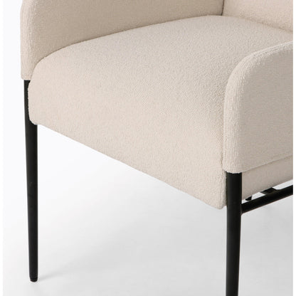 Brickel Dining Armchair by Four Hands in light taupe. Made from 100% polyester, iron, 93% polyurethane foam pad, 7% polyester fiber batting in a modern style.