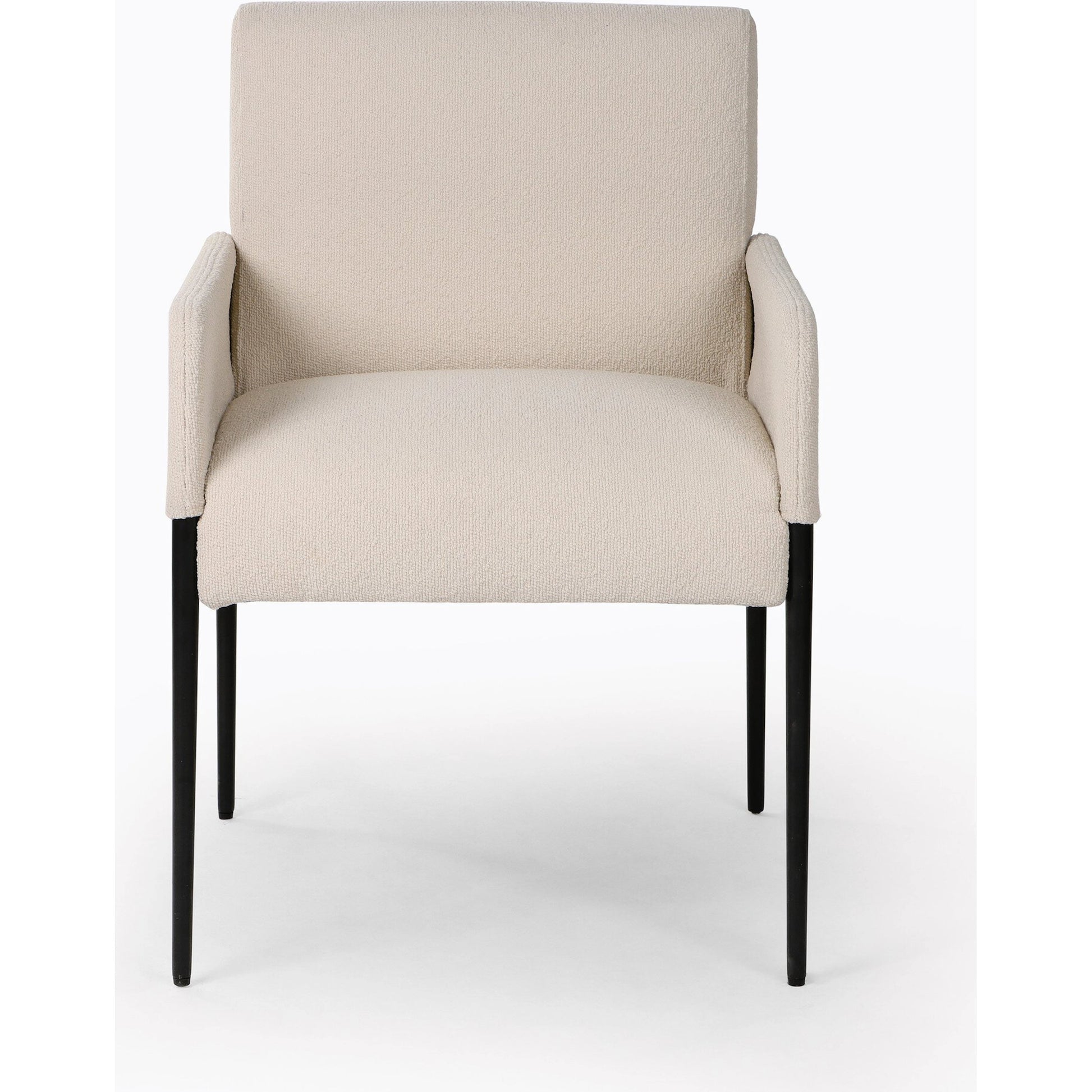 Brickel Dining Armchair by Four Hands in light taupe. Made from 100% polyester, iron, 93% polyurethane foam pad, 7% polyester fiber batting in a modern style.