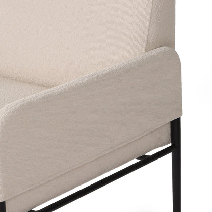 Brickel Dining Armchair by Four Hands in light taupe. Made from 100% polyester, iron, 93% polyurethane foam pad, 7% polyester fiber batting in a modern style.