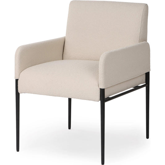 Brickel Dining Armchair by Four Hands in light taupe. Made from 100% polyester, iron, 93% polyurethane foam pad, 7% polyester fiber batting in a modern style.