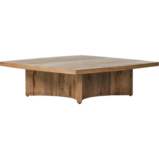 Brinton Square Coffee Table by Four Hands in rustic oak. Made from thick oak veneer, engineered hardwood in a modern style.
